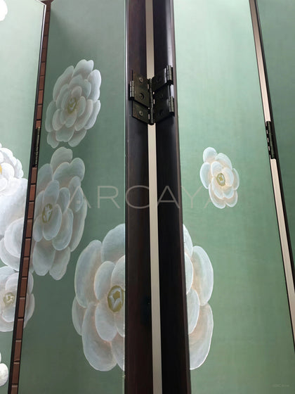 Pea Green Camellia Folding Screen - scene