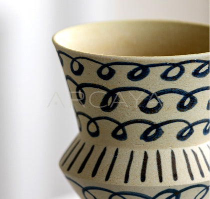 Dadan Hand Painted Blue Tiered Vase - scene