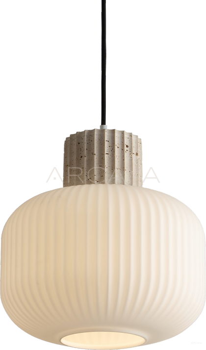 Travertine Ribbed Globe Pendant Light 95191 - scene