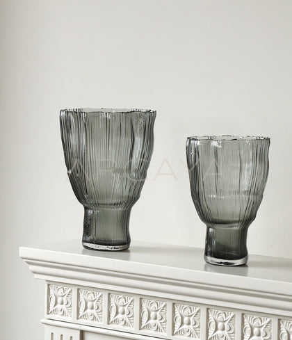 Ribbed Smoked Glass Vase - scene