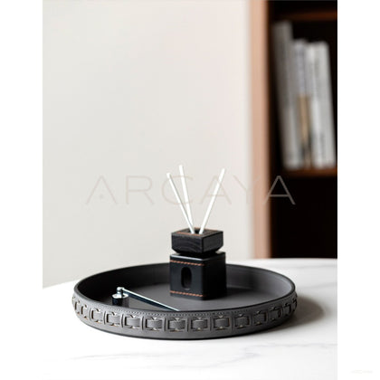 Leather Round Entryway Key Tray - scene