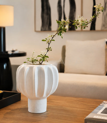 Handmade Ribbed Ceramic Vase Entryway - scene