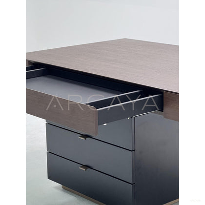 Walnut Veneer Side Chest Integrated Desk - scene