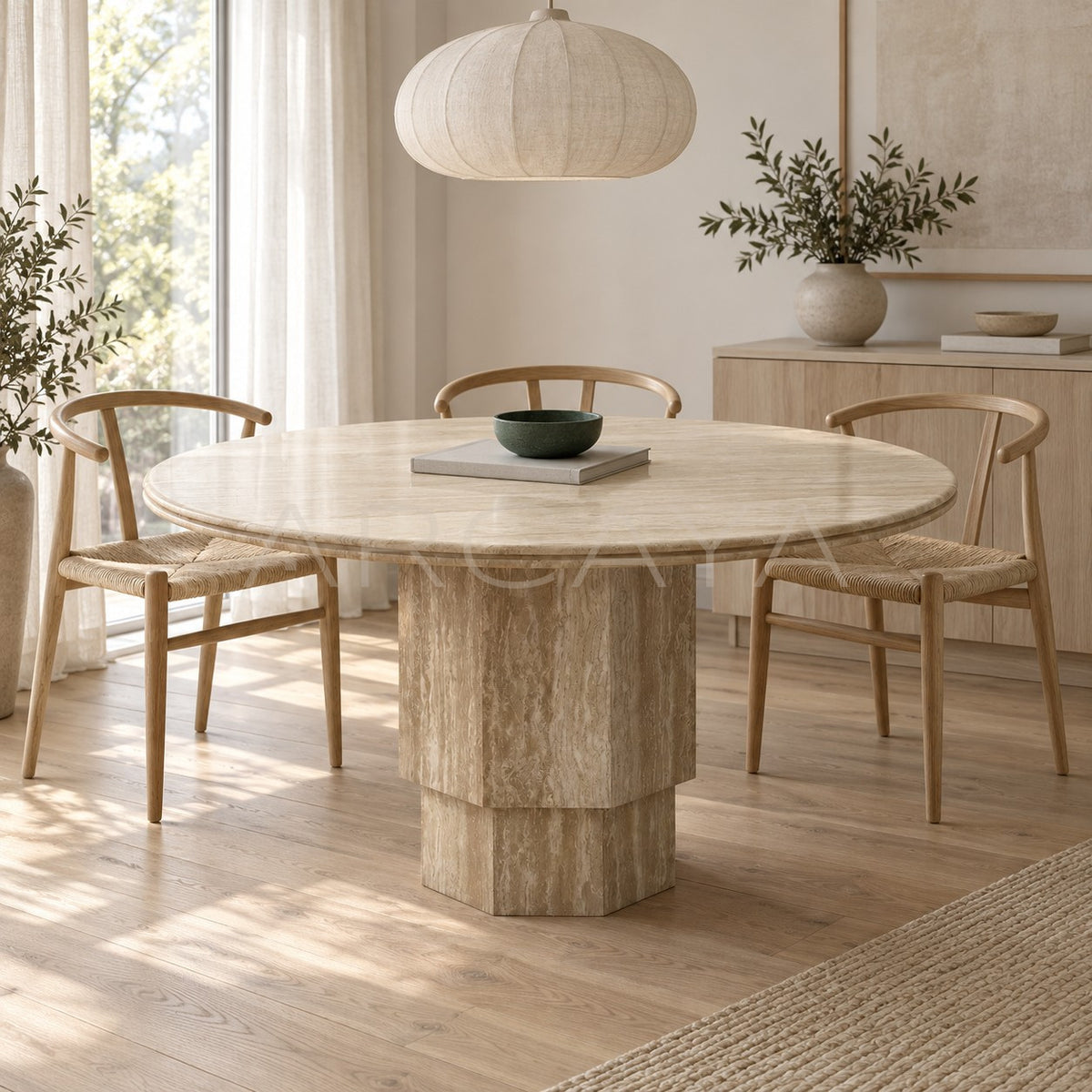 Matte Resin Finish Stone Round Dining Table - main