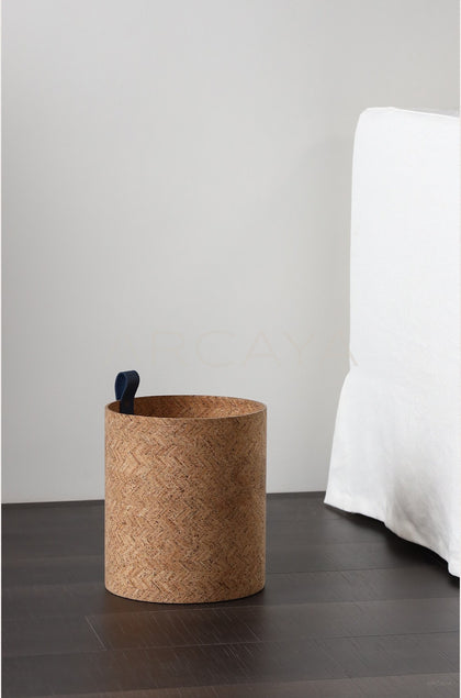 Natural Cork Woven Storage Bucket With Handles - scene