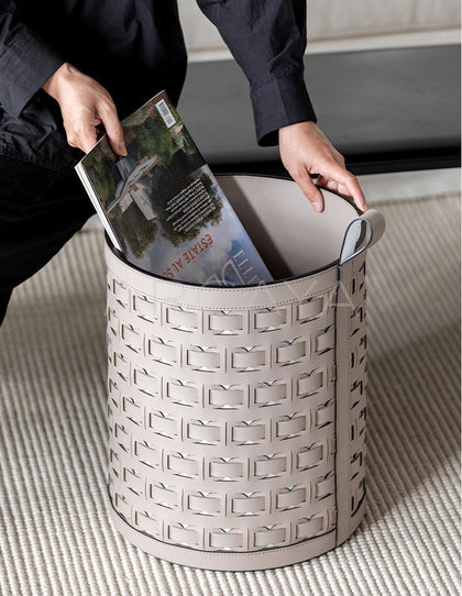 Handwoven Leather Laundry Basket With Handles - scene