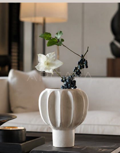 Handmade Ribbed Ceramic Vase Entryway - scene
