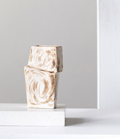Handmade Ribbed Plain White Ceramic Vase - scene