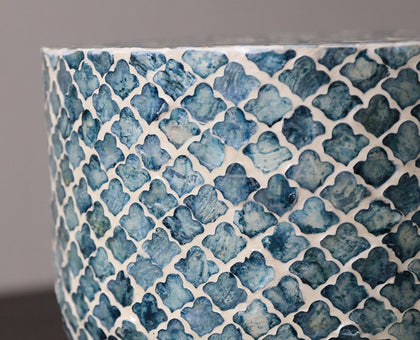 Mid Century Shell Inlay Side Table Stool - scene
