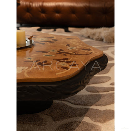 Mother Of Pearl Inlaid Ash Carved Coffee Table - scene
