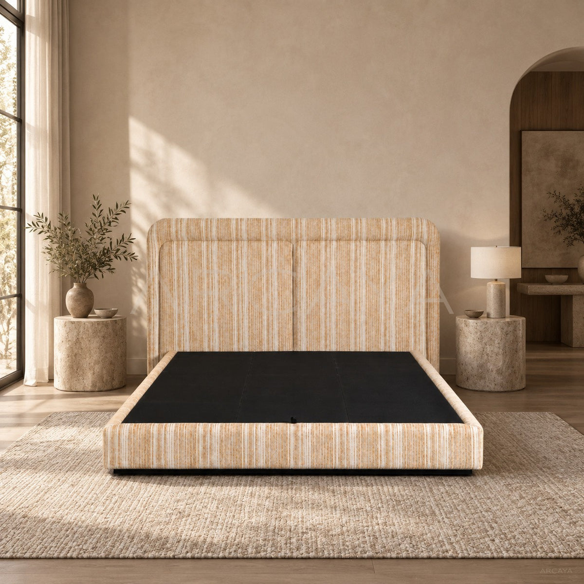 Fabric Upholstered Floating Bed in detail