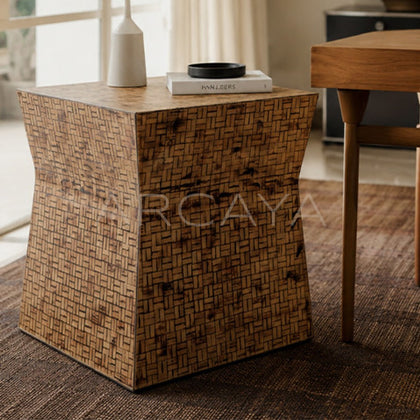 Vintage Woven Bamboo Side Table - main