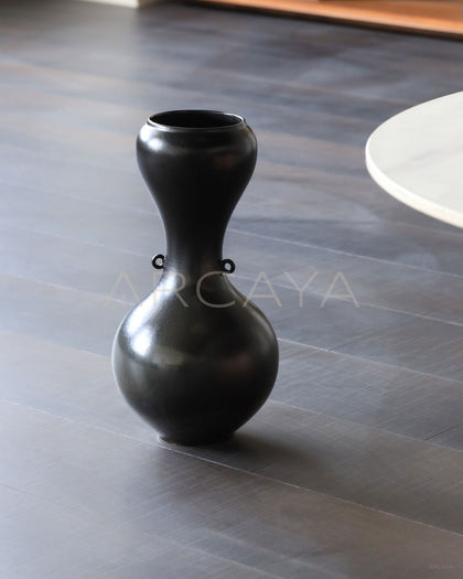Wabi Sabi Black Double Ear Ceramic Vase - scene