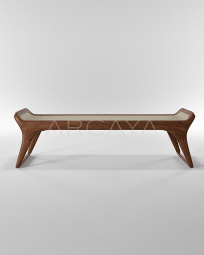 Walnut Rattan Woven Bench - scene