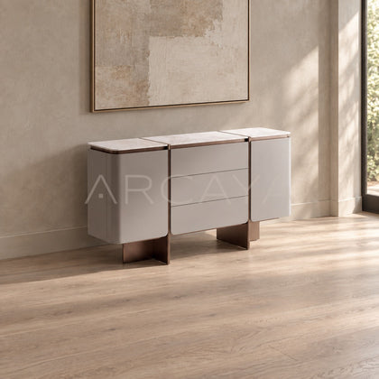 Italian Minimalist Stone Curved Door Sideboard - scene