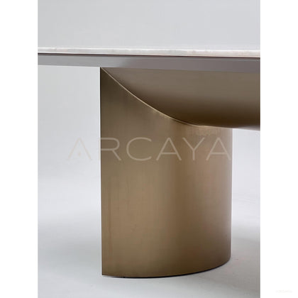 Curved Metal Base Marble Dining Table - scene