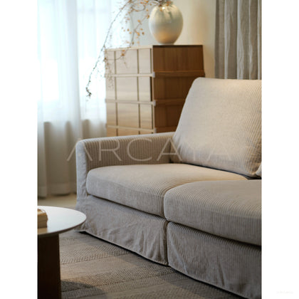 Dio Floating Island Sofa Striped Linen - scene