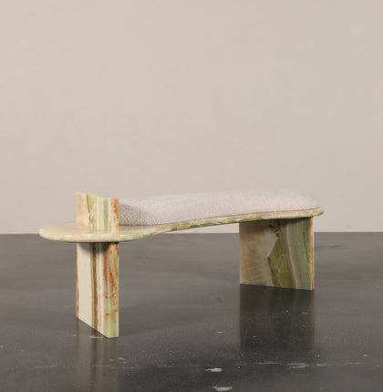 Green Beige Marble Curved Stool - scene