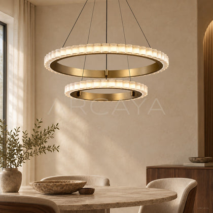Gold Crystal Tube Double Ring Pendant Light 80610 - main