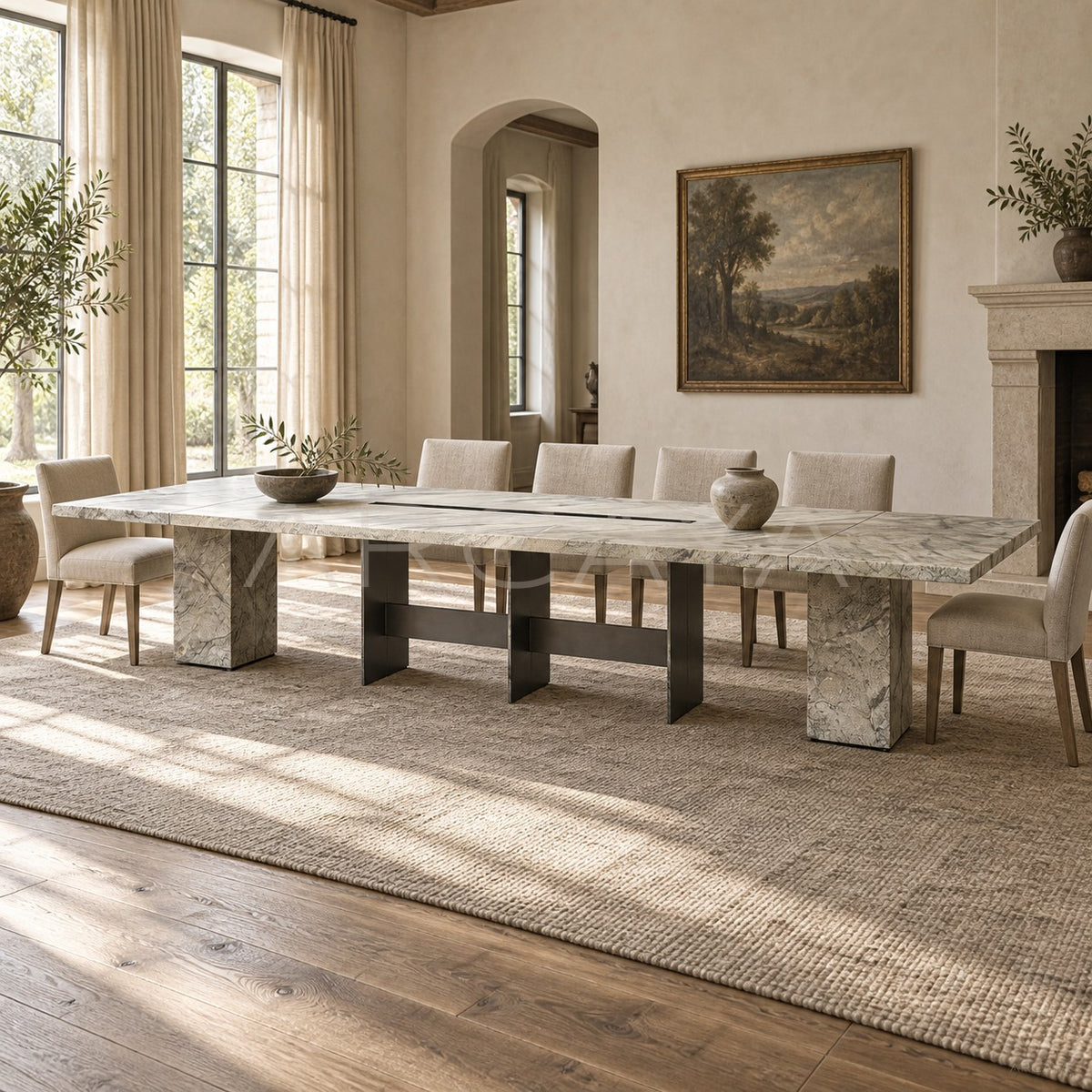 Aston Natural Stone Long Dining Table in detail