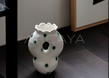Dadan Hand Pinched Hollow Green Dot Vase - scene