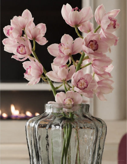 Handmade Ribbed Smoked Glass Vase - scene
