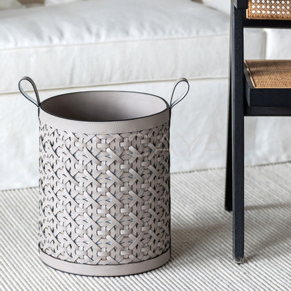 Vintage Handwoven Leather Laundry Hamper - main
