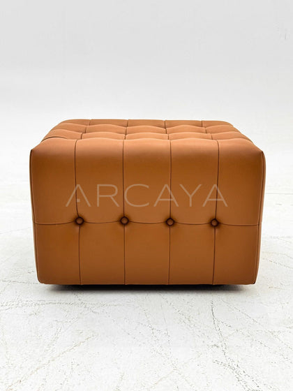 Vintage Checkered Pouf Stool - scene