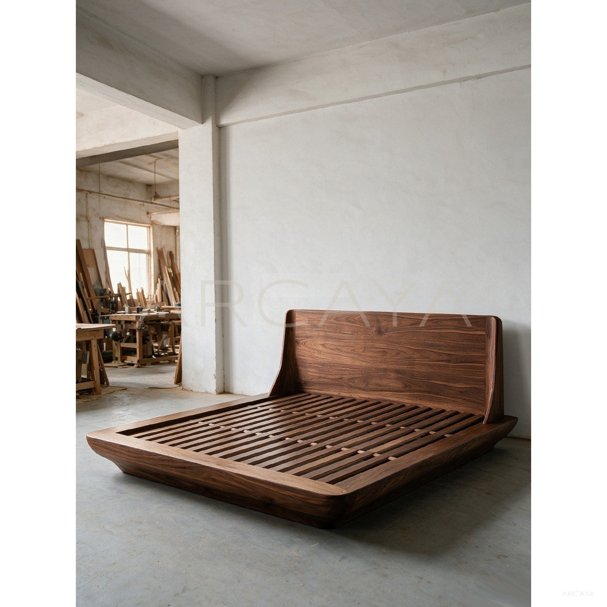 Floating Platform Teak Bed in detail