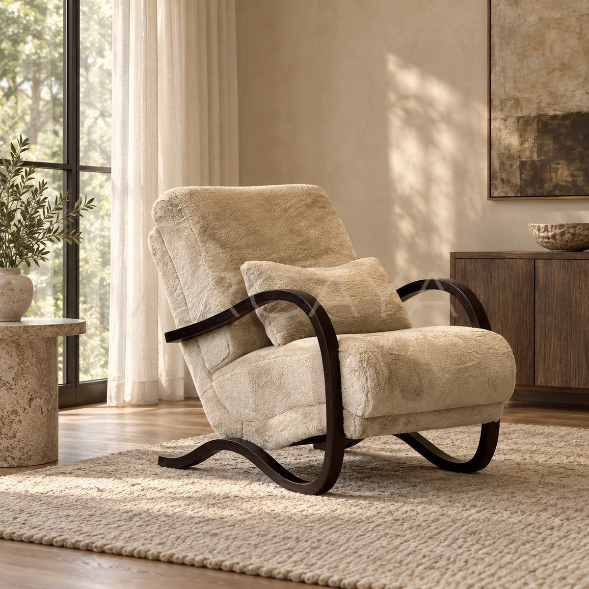 Mid Century Sherpa Lounge Chair New in detail
