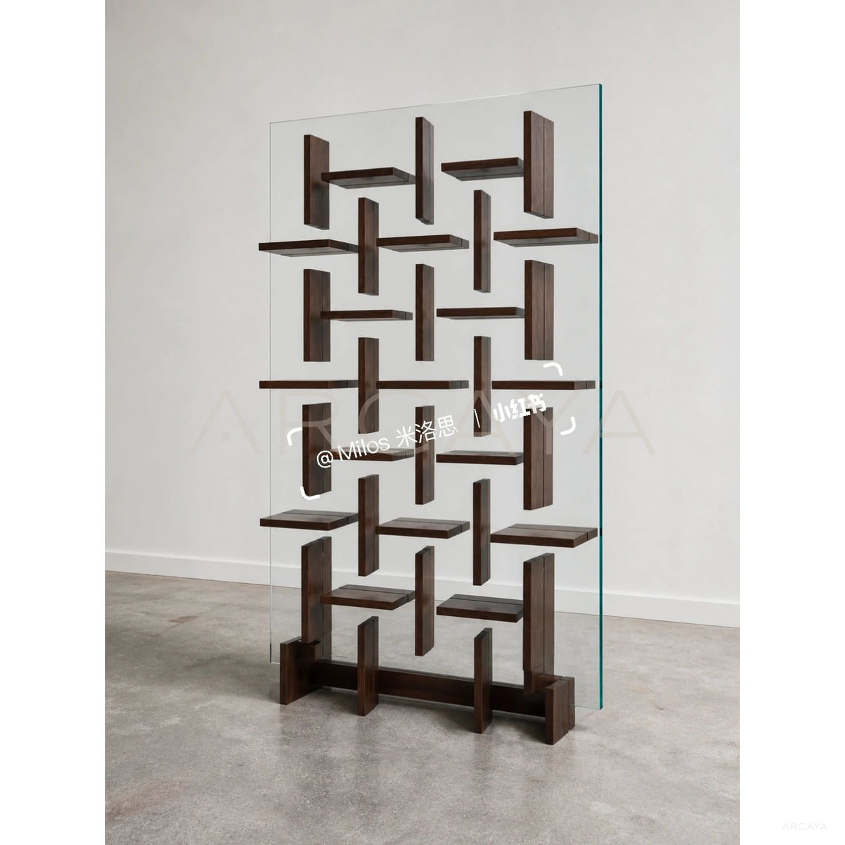 Glass Walnut Display Shelf in detail