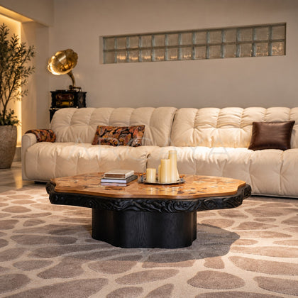 Mother Of Pearl Inlaid Ash Carved Coffee Table - main