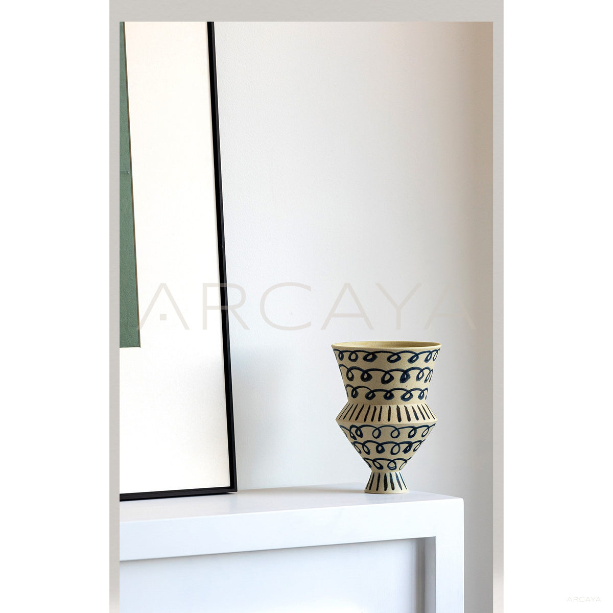 Hand Painted Blue Tiered Vase in detail