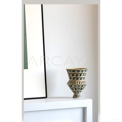 Dadan Hand Painted Blue Tiered Vase - scene