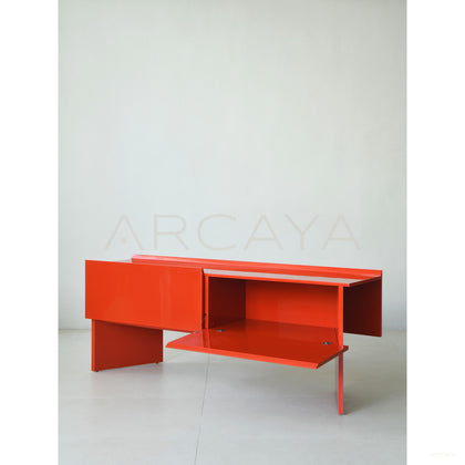 Chinese Red Lacquer Japanese Minimalist Sideboard - scene