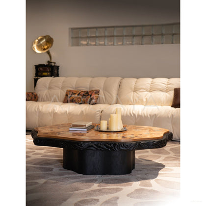 Mother Of Pearl Inlaid Ash Carved Coffee Table - scene