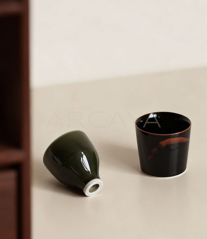 Handmade Underglaze Sake Cup With Saucer - scene
