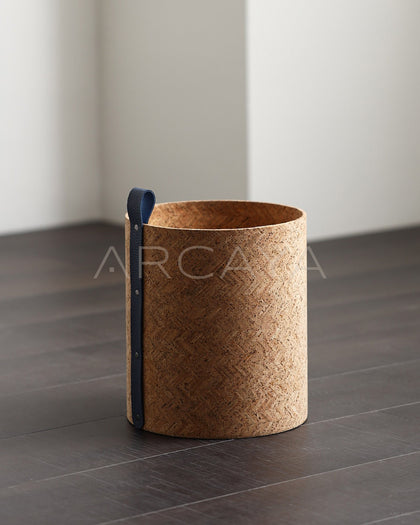 Natural Cork Woven Storage Bucket With Handles - scene