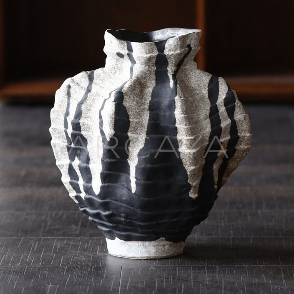 Vintage Stoneware Pleated Vase - main