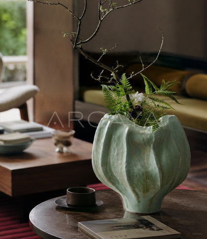 Hand Sculpted Multi Edge Stoneware Vase - scene