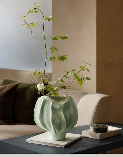 Hand Sculpted Multi Edge Stoneware Vase - scene