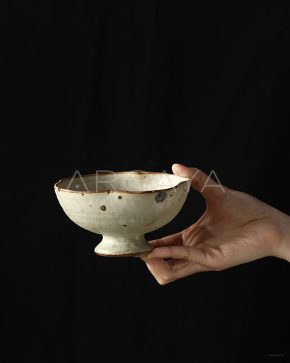 Amu Collab Grey Iron Spot Stoneware Footed Bowl - scene