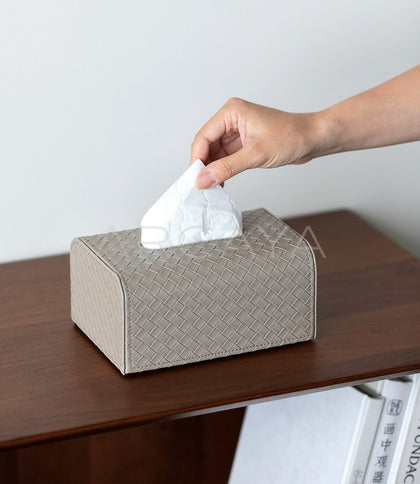 Handwoven Leather Tissue Box Living Room - scene