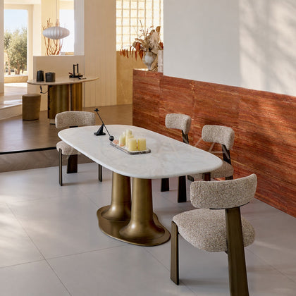 Sculptural Trumpet Travertine Dining Table - main