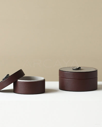 Vintage Brown Leather Storage Box - scene