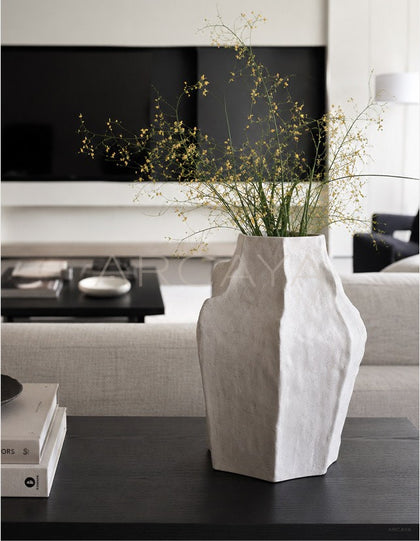 Hand Pinched Angular Plain White Vase - scene