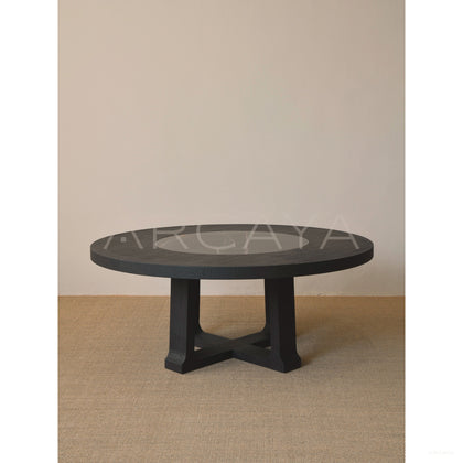 Oak Matte Black Brushed Round Table Lazy Susan - scene