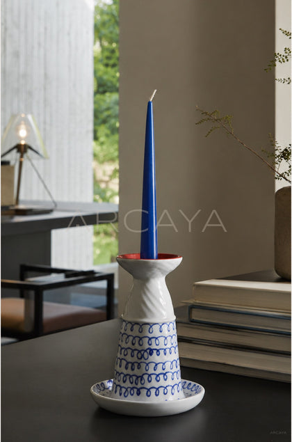 Dadan Hand Painted Blue White Candle Holder - scene