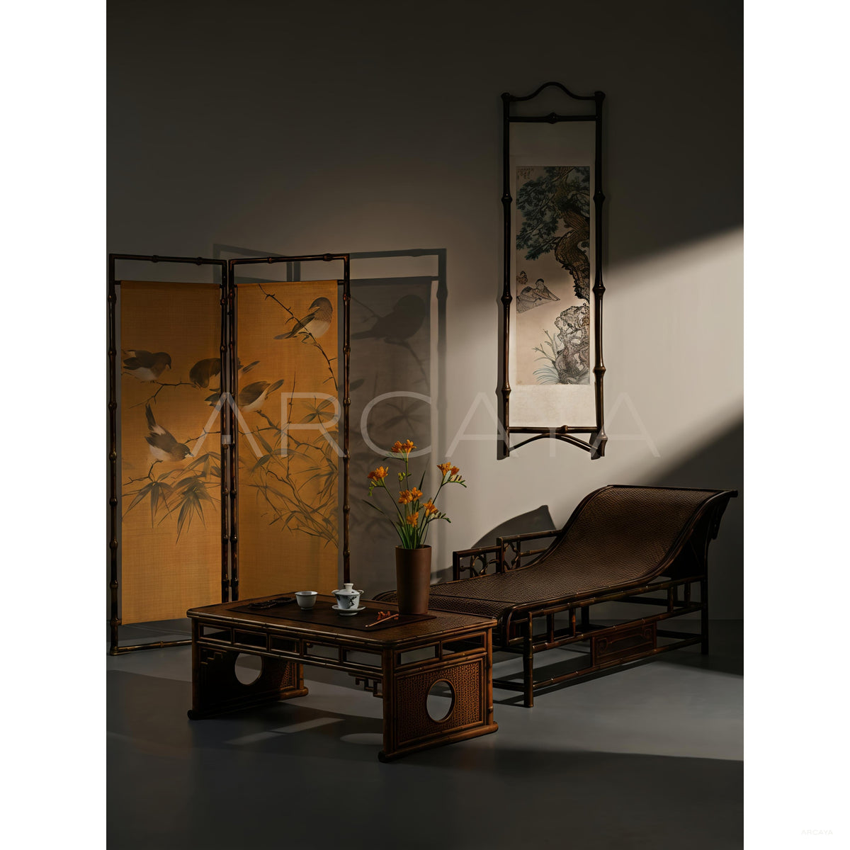 Bamboo Shadow Bird Folding Screen in detail