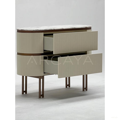 Vertical Stripe Upholstered Marble Oval Chest - scene